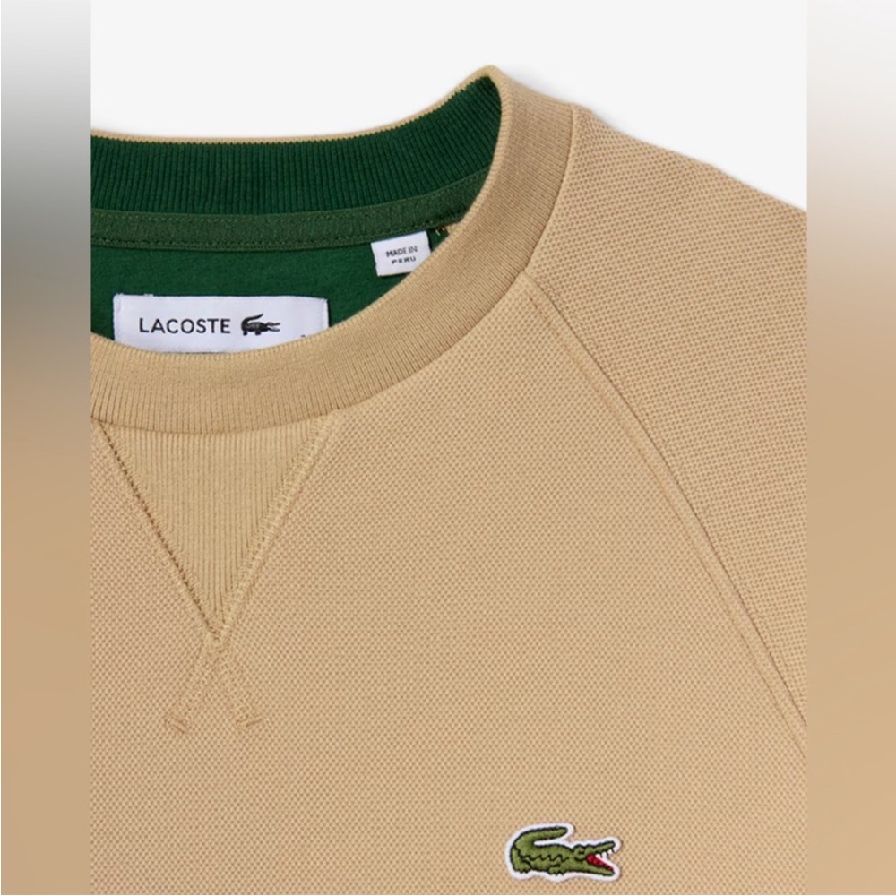 Lacoste Women’s Crewneck Sweatshirt in Beige with Green Logo - Picture 3 of 14